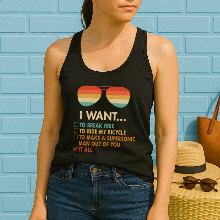 Funny Music Lover Bicycle I Want It All Womens Tank Top