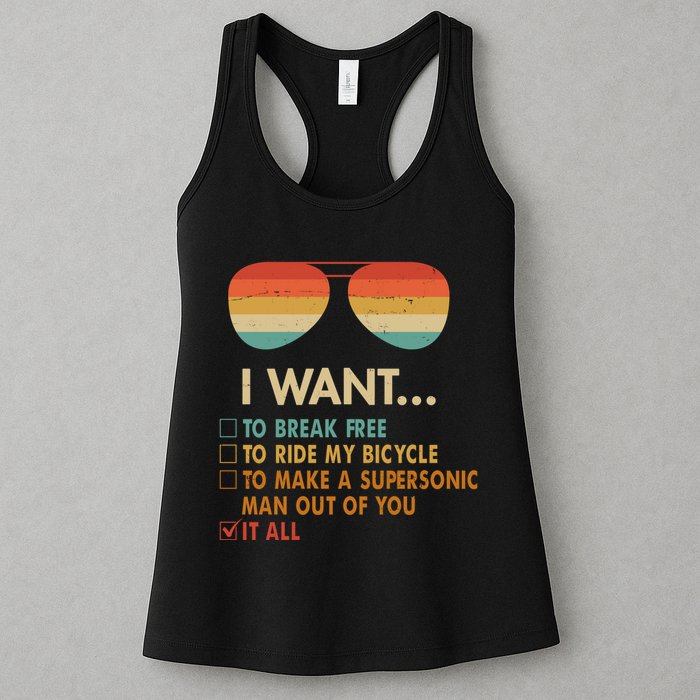 Funny Music Lover Bicycle I Want It All Womens Tank Top