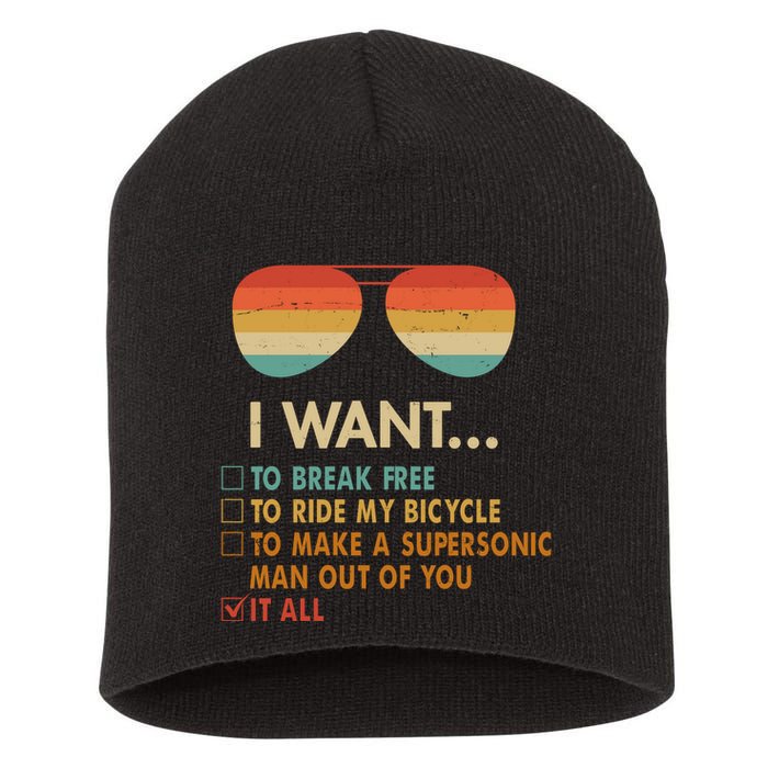 Funny Music Lover Bicycle I Want It All Short Acrylic Beanie