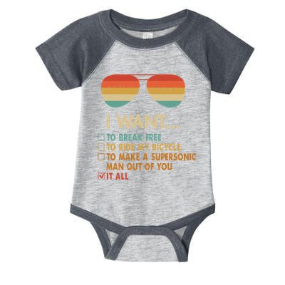 Funny Music Lover Bicycle I Want It All Infant Baby Jersey Bodysuit