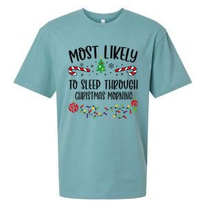 Funny Most Likely To Sleep Through Christmas Morning Funny Christmas Family Mat Sueded Cloud Jersey T-Shirt