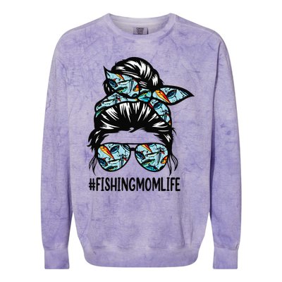 Fishing Mom Life Messy Bun Mom Funny Fishing Mom Colorblast Crewneck Sweatshirt