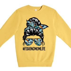 Fishing Mom Life Messy Bun Mom Funny Fishing Mom Premium Crewneck Sweatshirt