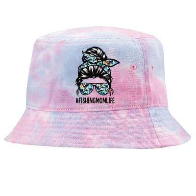 Fishing Mom Life Messy Bun Mom Funny Fishing Mom Tie-Dyed Bucket Hat