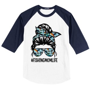 Fishing Mom Life Messy Bun Mom Funny Fishing Mom Baseball Sleeve Shirt