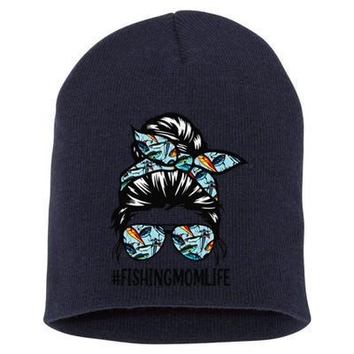 Fishing Mom Life Messy Bun Mom Funny Fishing Mom Short Acrylic Beanie