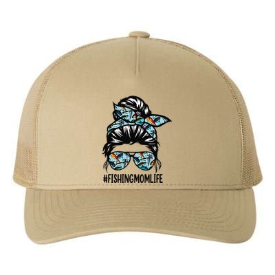 Fishing Mom Life Messy Bun Mom Funny Fishing Mom Yupoong Adult 5-Panel Trucker Hat