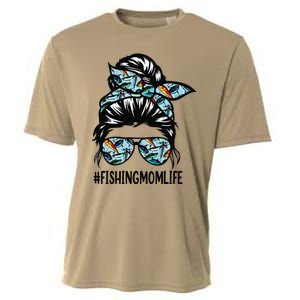 Fishing Mom Life Messy Bun Mom Funny Fishing Mom Cooling Performance Crew T-Shirt