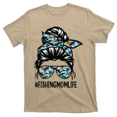 Fishing Mom Life Messy Bun Mom Funny Fishing Mom T-Shirt