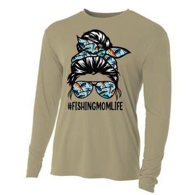 Fishing Mom Life Messy Bun Mom Funny Fishing Mom Cooling Performance Long Sleeve Crew