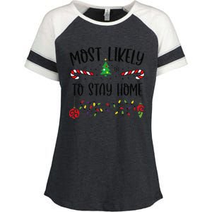 Funny Most Likely To Stay Home Funny Christmas Family Matching Cute Christmas Enza Ladies Jersey Colorblock Tee