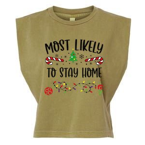 Funny Most Likely To Stay Home Funny Christmas Family Matching Cute Christmas Garment-Dyed Women's Muscle Tee