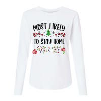 Funny Most Likely To Stay Home Funny Christmas Family Matching Cute Christmas Womens Cotton Relaxed Long Sleeve T-Shirt