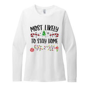 Funny Most Likely To Stay Home Funny Christmas Family Matching Cute Christmas Womens CVC Long Sleeve Shirt