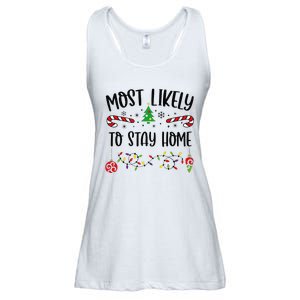 Funny Most Likely To Stay Home Funny Christmas Family Matching Cute Christmas Ladies Essential Flowy Tank