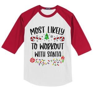 Funny Most Likely To Workout With Santa Funny Christmas Family Matching Cute C Kids Colorblock Raglan Jersey