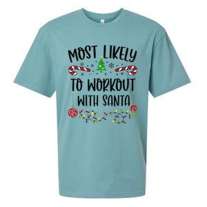 Funny Most Likely To Workout With Santa Funny Christmas Family Matching Cute C Sueded Cloud Jersey T-Shirt