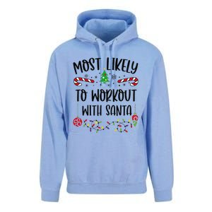 Funny Most Likely To Workout With Santa Funny Christmas Family Matching Cute C Unisex Surf Hoodie