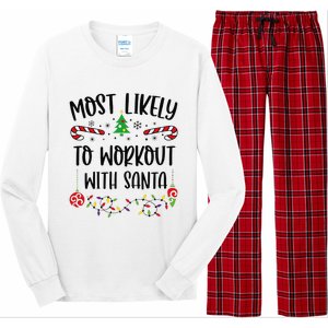 Funny Most Likely To Workout With Santa Funny Christmas Family Matching Cute C Long Sleeve Pajama Set