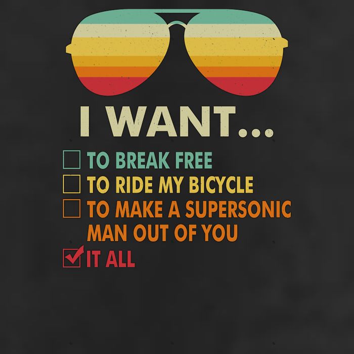 Funny Music Lover Gift Bicycle Costume I Want It All 7 Panel Mesh Trucker Snapback Hat