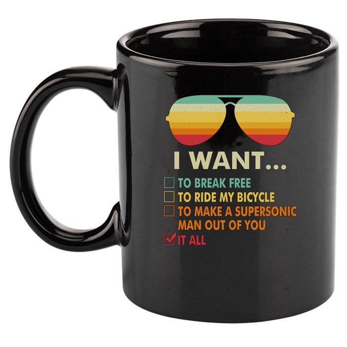 Funny Music Lover Gift Bicycle Costume I Want It All 11oz C Handle Ceramic Mug