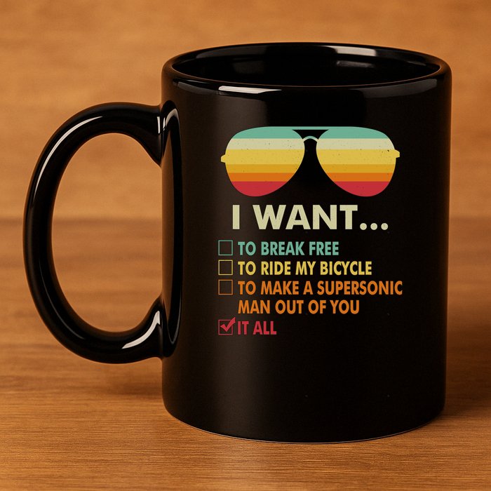 Funny Music Lover Gift Bicycle Costume I Want It All 11oz C Handle Ceramic Mug