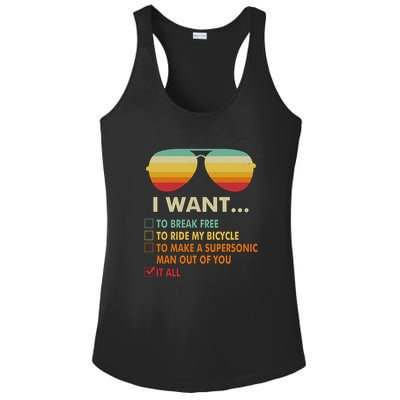 Funny Music Lover Gift Bicycle Costume I Want It All Ladies PosiCharge Competitor Racerback Tank