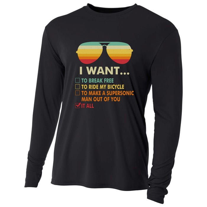 Funny Music Lover Gift Bicycle Costume I Want It All Cooling Performance Long Sleeve Crew