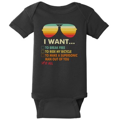 Funny Music Lover Gift Bicycle Costume I Want It All Baby Bodysuit