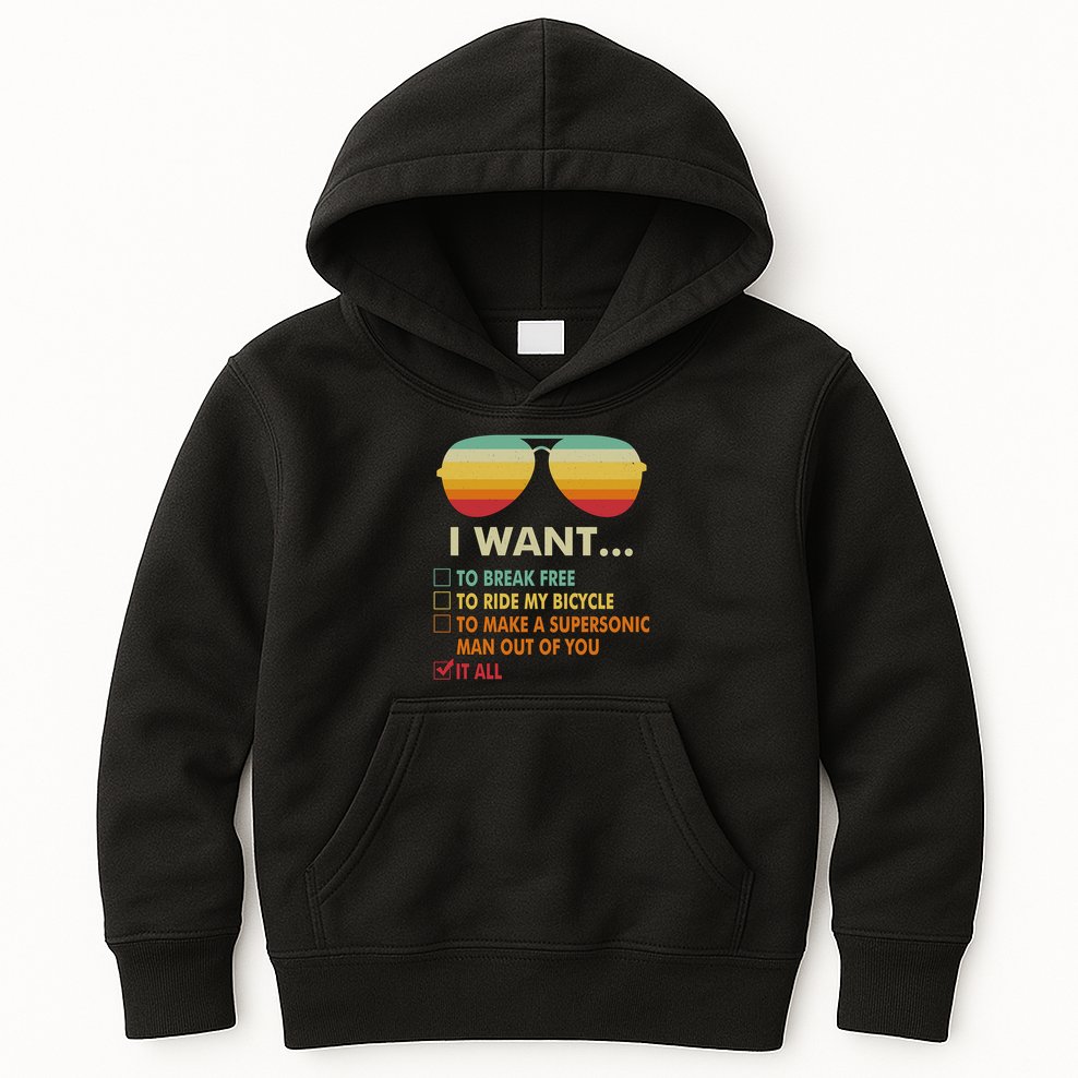 Funny Music Lover Gift Bicycle Costume I Want It All Kids Hoodie