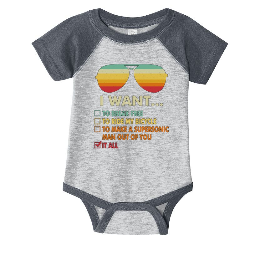 Funny Music Lover Gift Bicycle Costume I Want It All Infant Baby Jersey Bodysuit