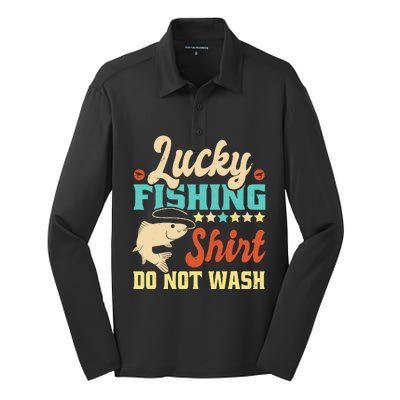 Funny My Lucky Fishing For Dad Silk Touch Performance Long Sleeve Polo