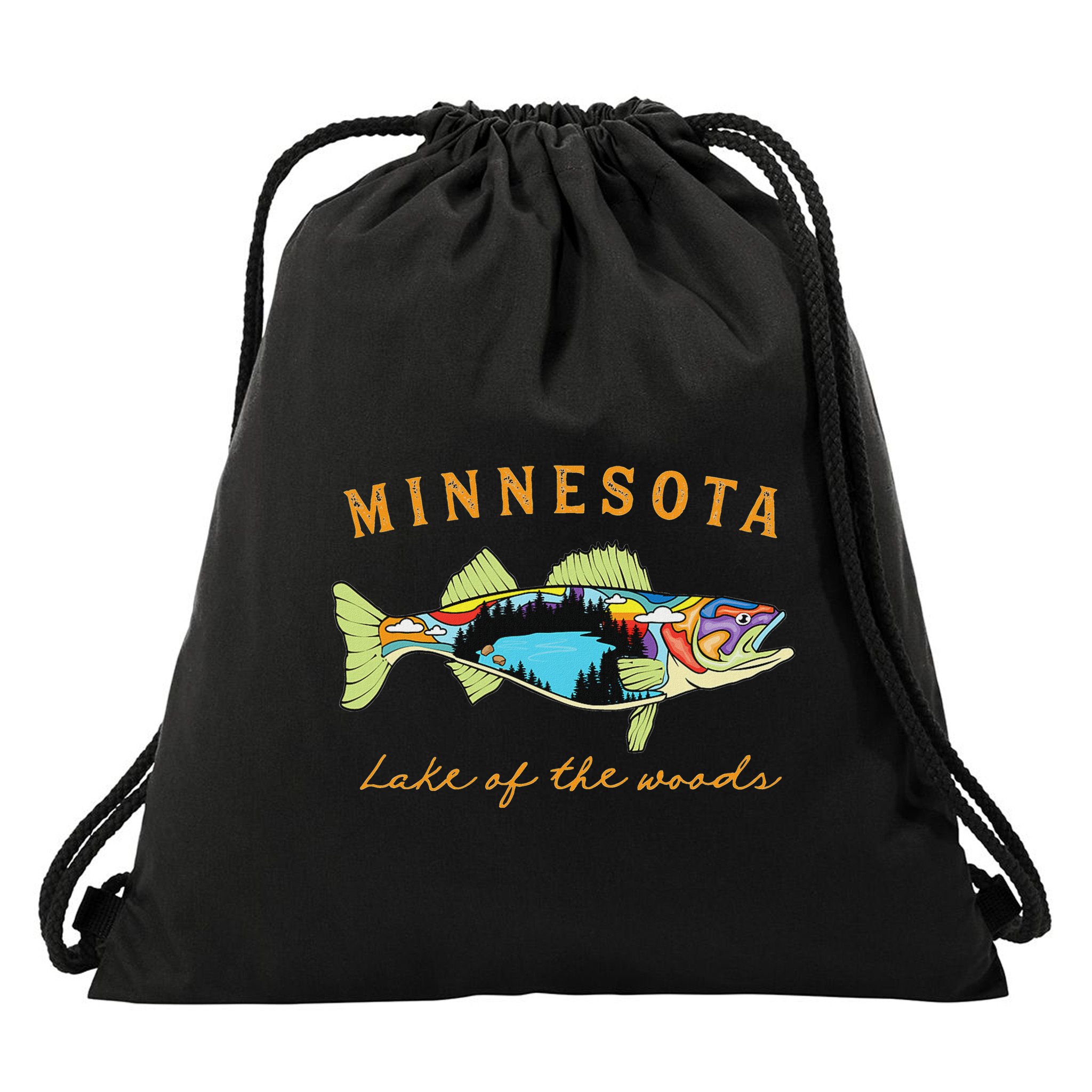 Fisherman Minnesota Lake Of The Woods Fisher Walleye Fishing Drawstring Bag