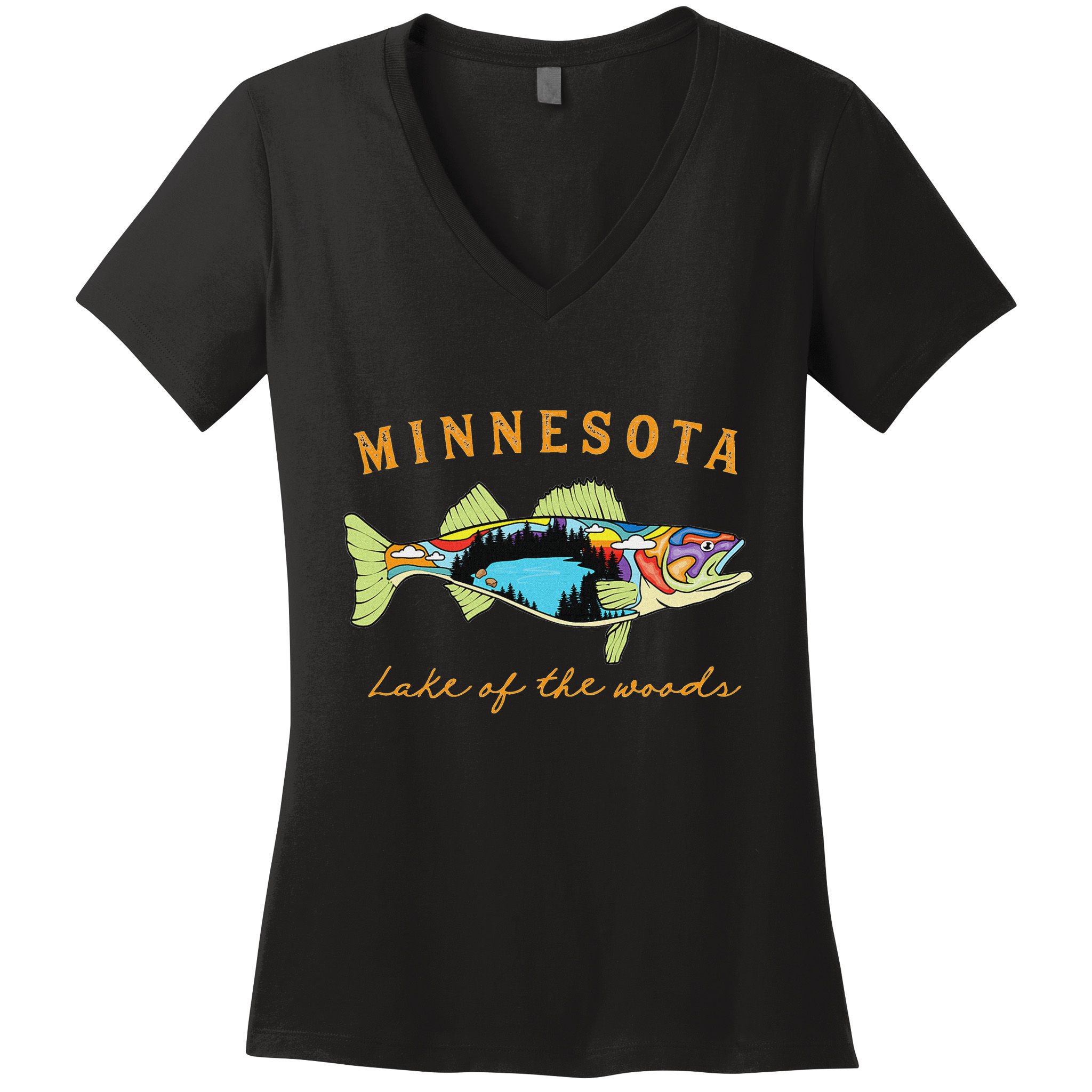 Fisherman Minnesota Lake Of The Woods Fisher Walleye Fishing Women's V-Neck T-Shirt