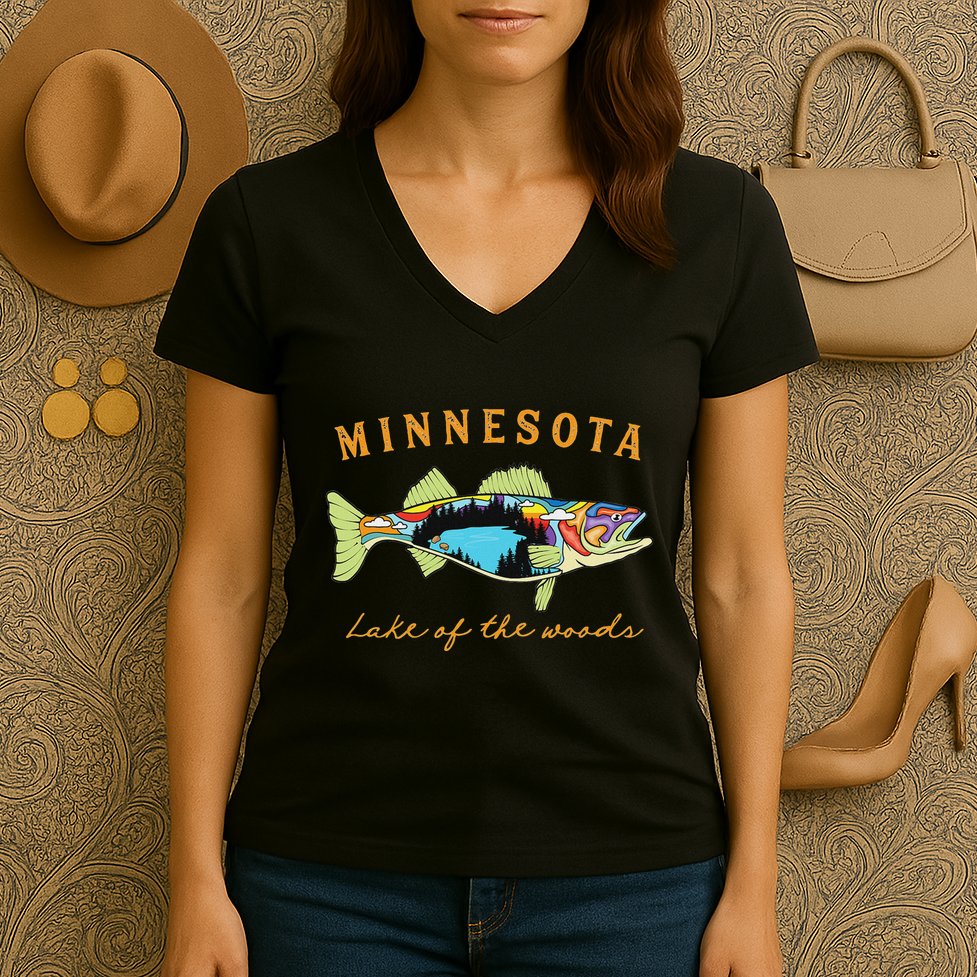 Fisherman Minnesota Lake Of The Woods Fisher Walleye Fishing Women's V-Neck T-Shirt