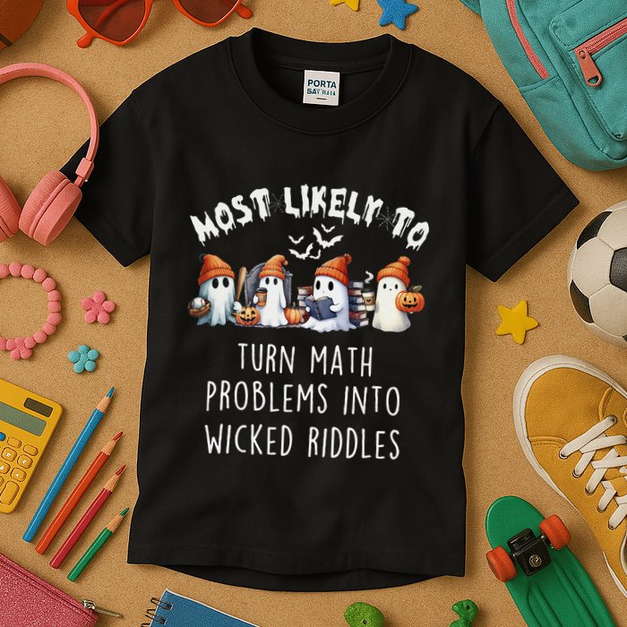 Funny Most Likely To Turn Math Problems Into Wicked Riddles Kids T-Shirt