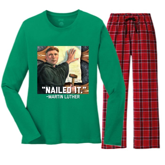 Funny Martin Luther Nailed It Graphic Design Women's Long Sleeve Flannel Pajama Set 