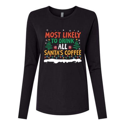 Funny Most Likely To All SantaS Coffee Christmas Gift Womens Cotton Relaxed Long Sleeve T-Shirt