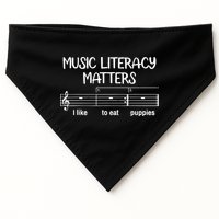 Funny Music Literacy Matters I Like To Eat Puppies USA-Made Doggie Bandana