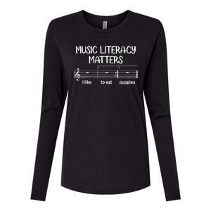 Funny Music Literacy Matters I Like To Eat Puppies Womens Cotton Relaxed Long Sleeve T-Shirt