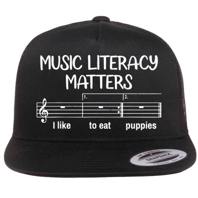 Funny Music Literacy Matters I Like To Eat Puppies Flatbill Hat