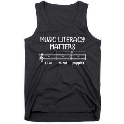 Funny Music Literacy Matters I Like To Eat Puppies Tank Top