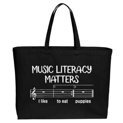 Funny Music Literacy Matters I Like To Eat Puppies Cotton Canvas Jumbo Tote