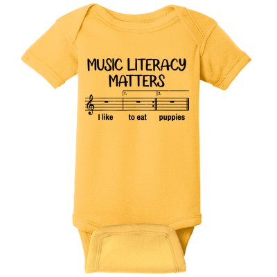 Funny Music Literacy Matters I Like To Eat Puppies Baby Bodysuit