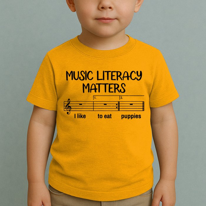 Funny Music Literacy Matters I Like To Eat Puppies Toddler T-Shirt