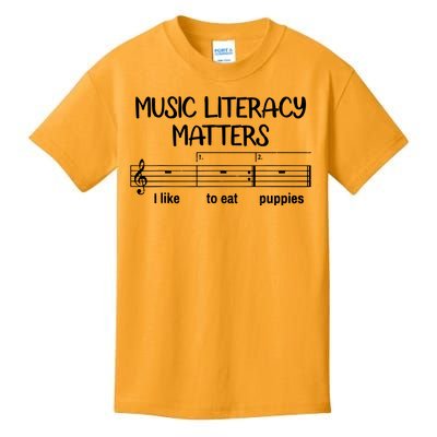 Funny Music Literacy Matters I Like To Eat Puppies Kids T-Shirt