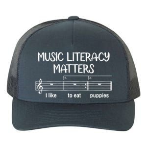 Funny Music Literacy Matters I Like To Eat Puppies Yupoong Adult 5-Panel Trucker Hat