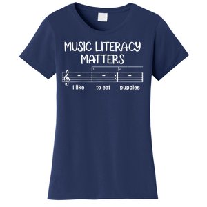 Funny Music Literacy Matters I Like To Eat Puppies Women's T-Shirt