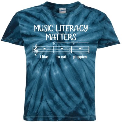 Funny Music Literacy Matters I Like To Eat Puppies Kids Tie-Dye T-Shirt