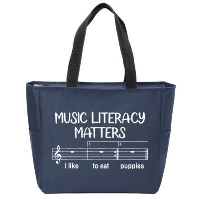 Funny Music Literacy Matters I Like To Eat Puppies Zip Tote Bag